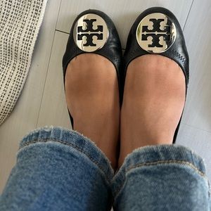 Tory Burch Black & Silver Rava Ballet Flat